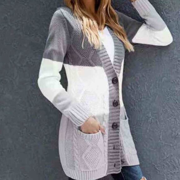 Cable Knit Color Block Button Cardigan - Picture 2 of 3